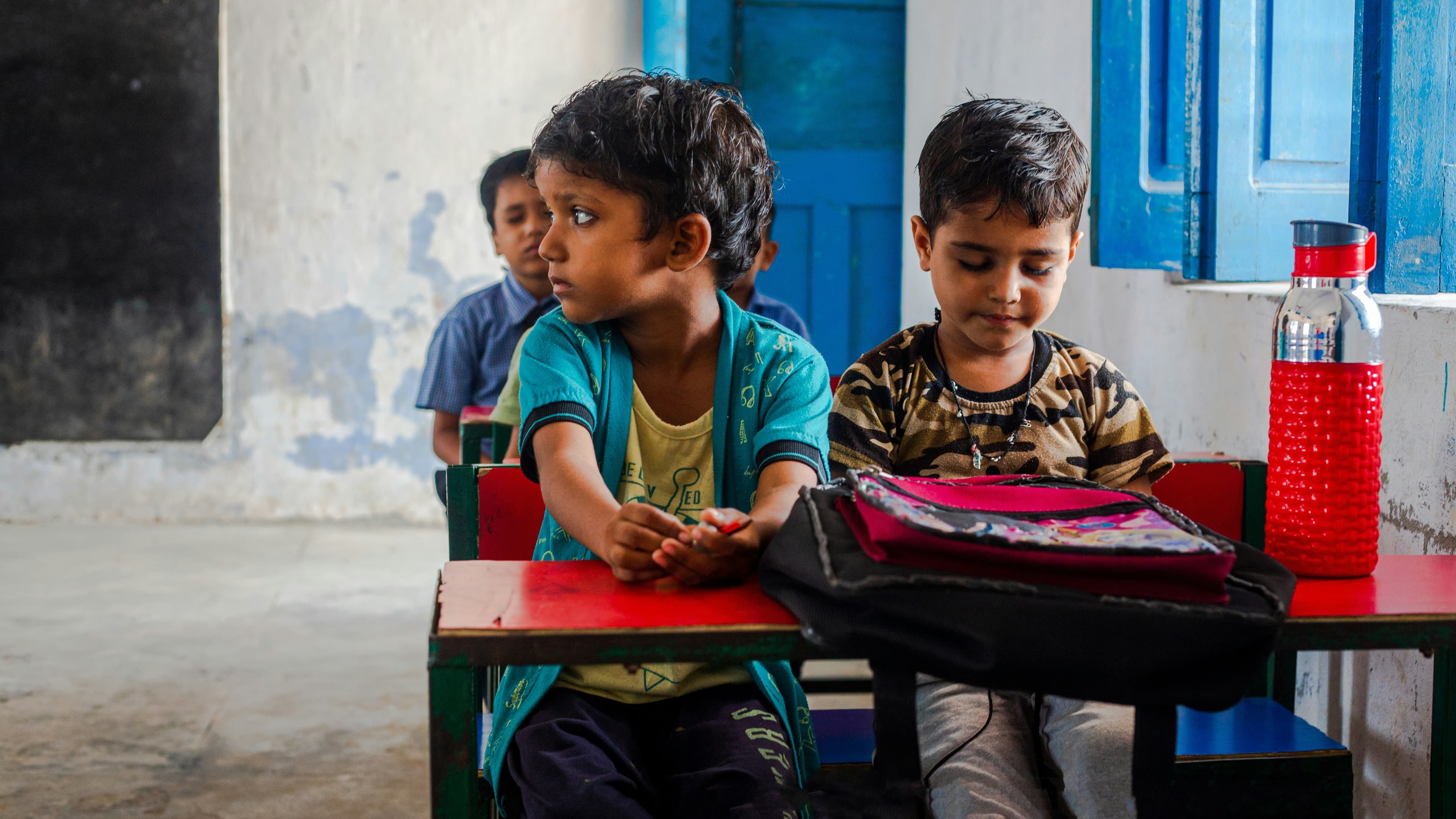 Rural Indian children studying together